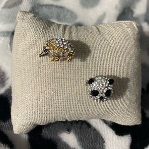 Charming Hedgehog and Panda Brooch Set